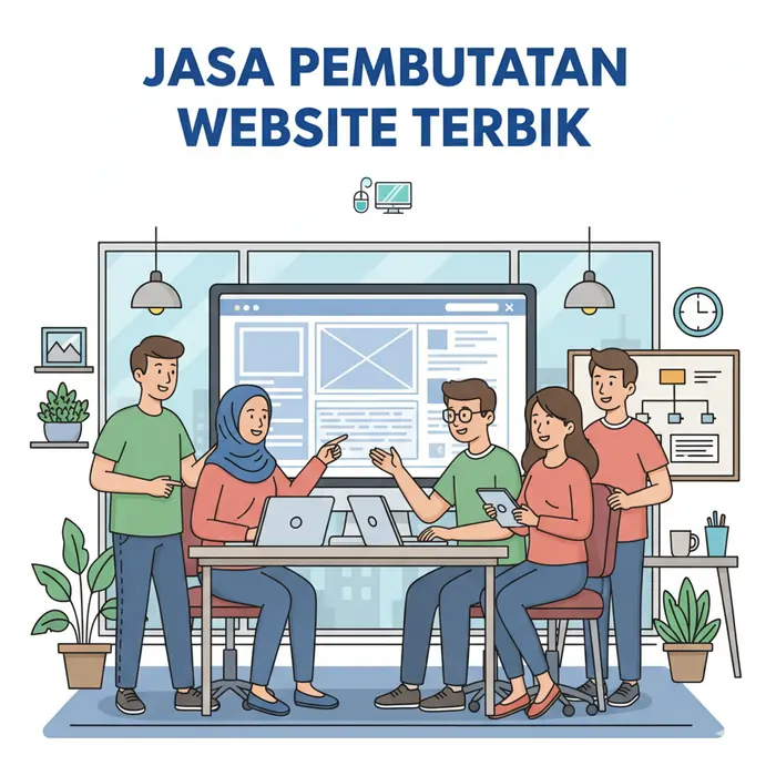 Ilustrasi tim pengembang membuat website — jasa pembuatan website terbaik